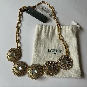Vintage J. Crew Gold Tone Rhinestone Medallion Flowers Statement Necklace NWT